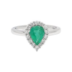 Emerald Ring Natural Diamonds 14 Karat White Gold Pear shape 8x6