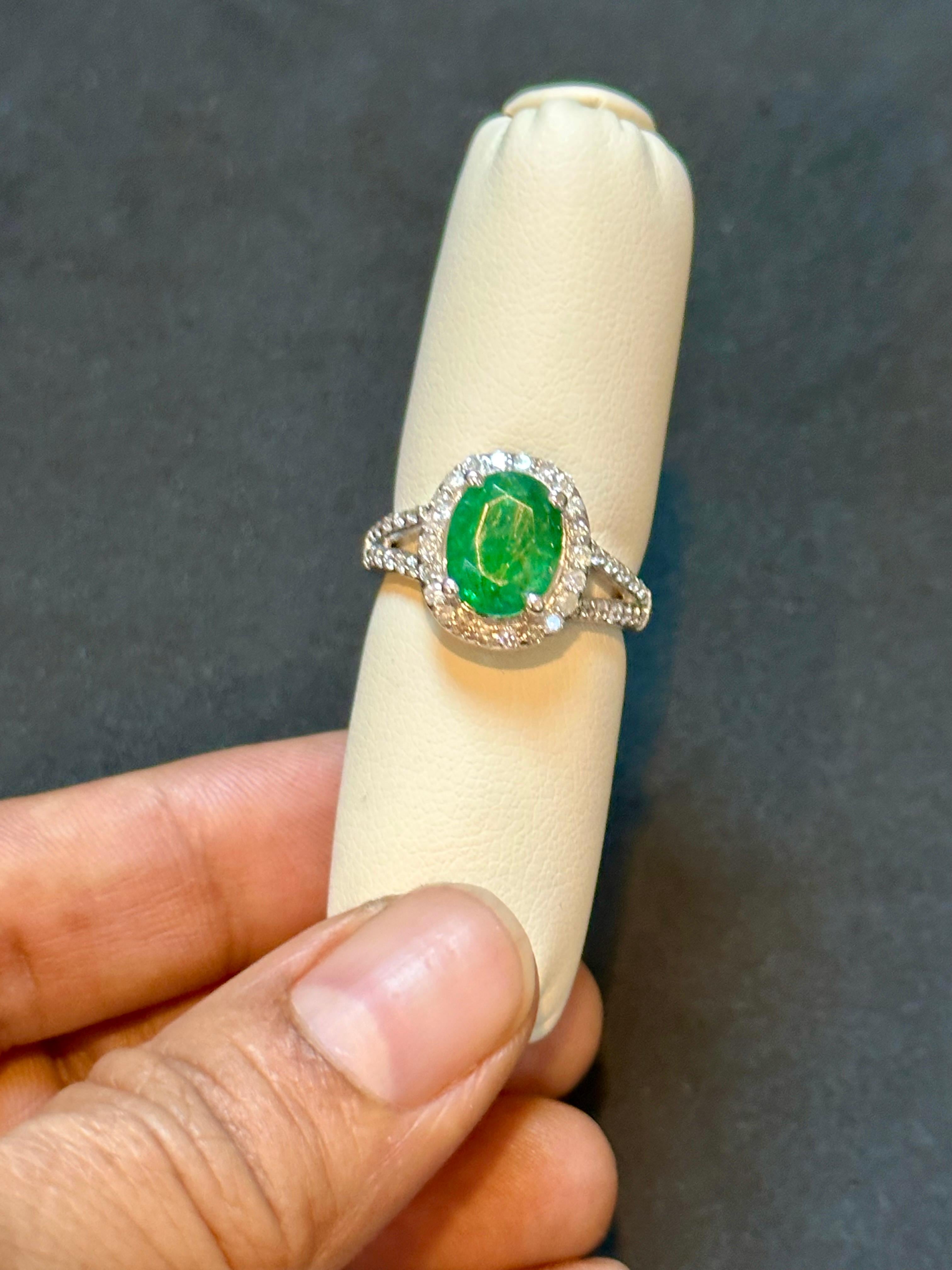For Sale:  3.5 Carat Oval Natural Zambian Emerald & 1.8 ct Diamond Ring 14 Karat White Gold 10
