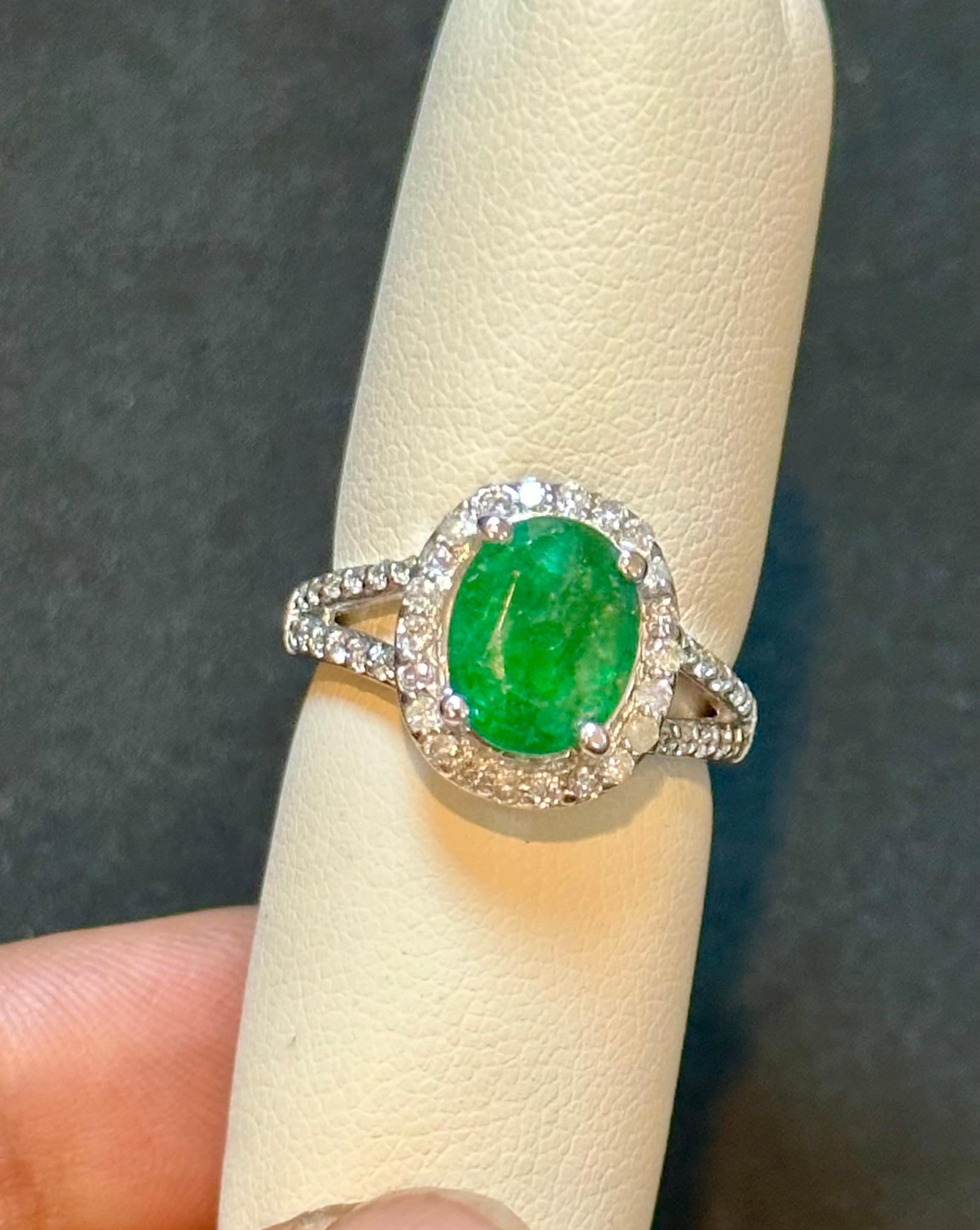For Sale:  3.5 Carat Oval Natural Zambian Emerald & 1.8 ct Diamond Ring 14 Karat White Gold 11
