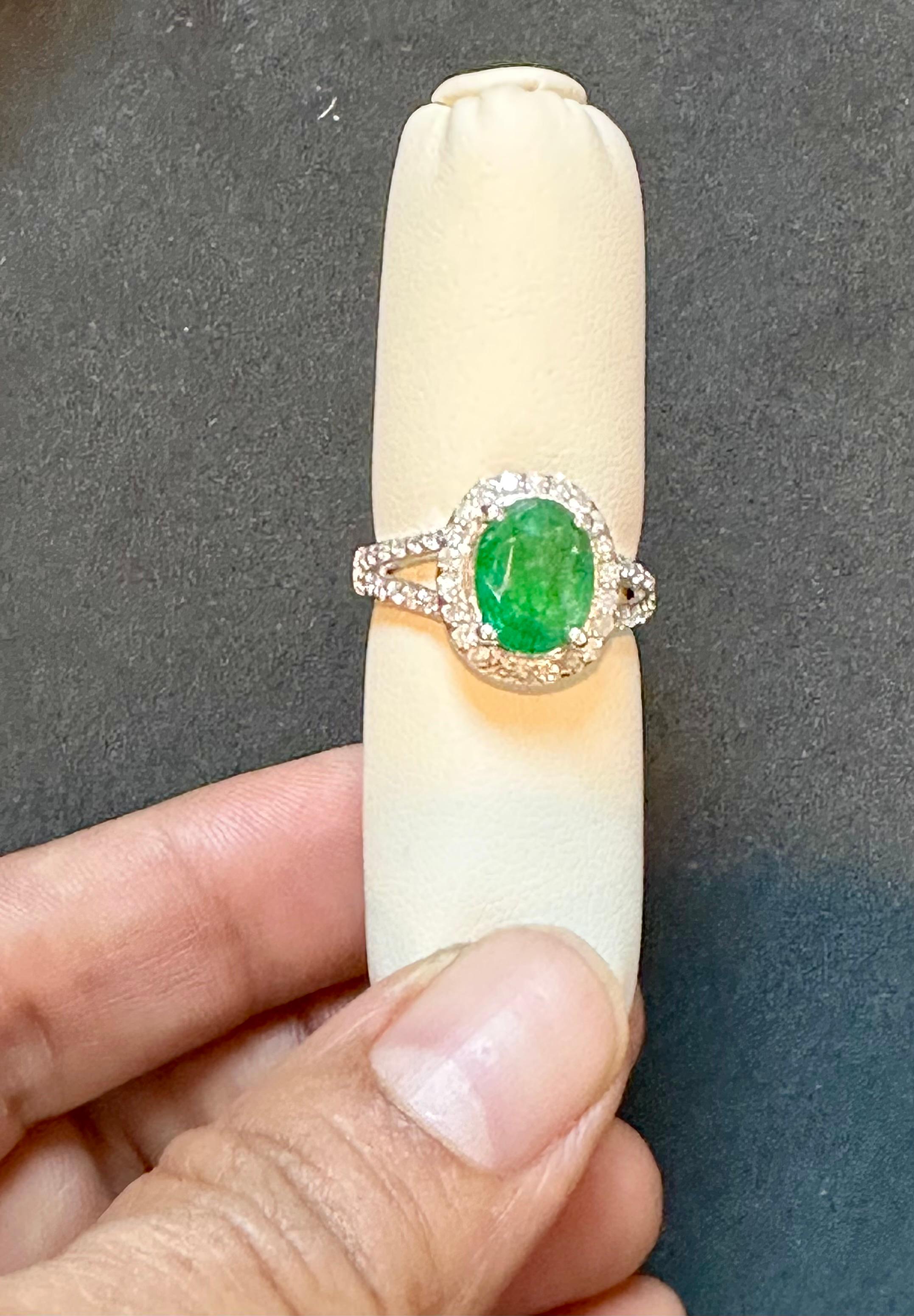 For Sale:  3.5 Carat Oval Natural Zambian Emerald & 1.8 ct Diamond Ring 14 Karat White Gold 12