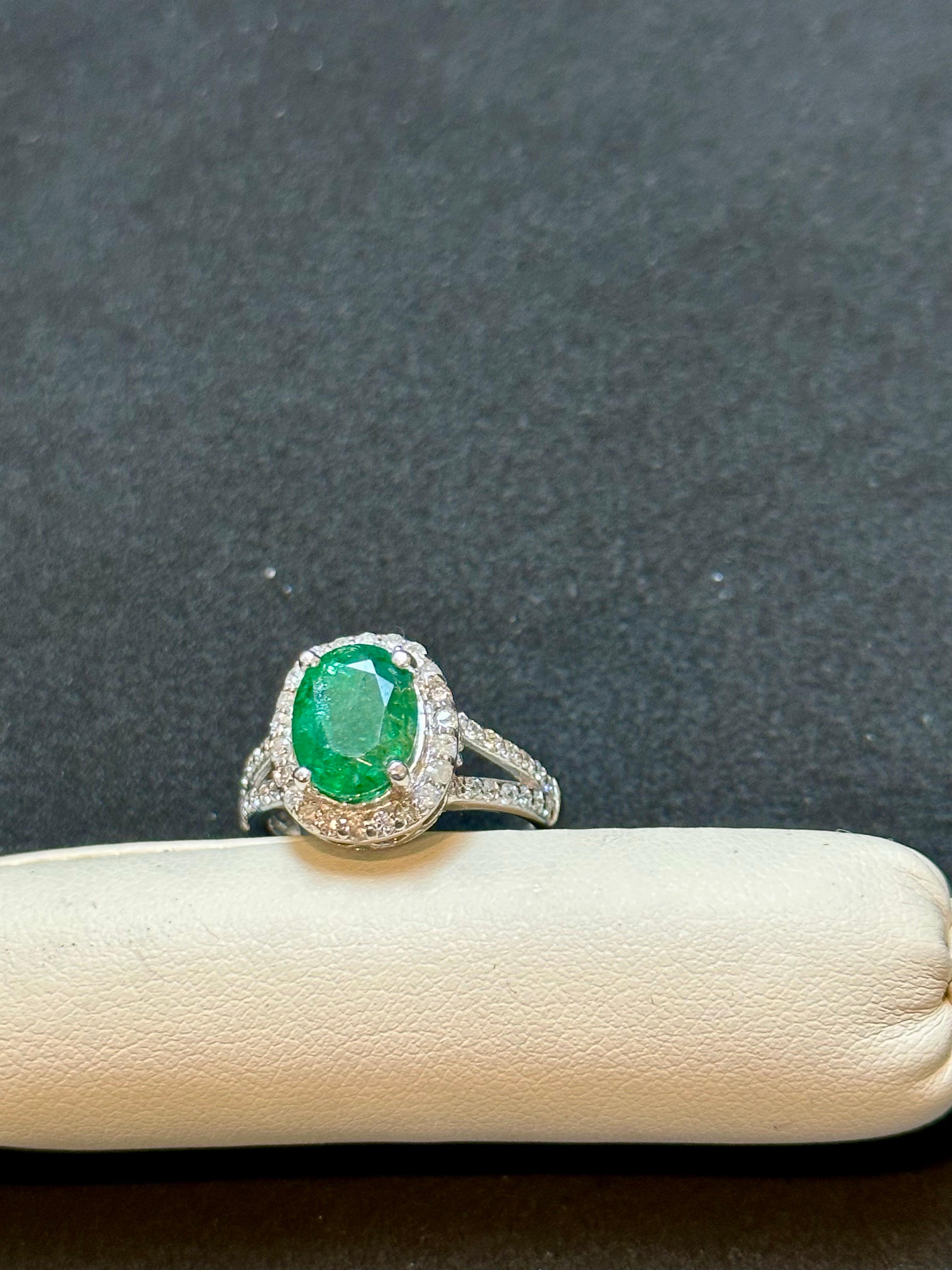 For Sale:  3.5 Carat Oval Natural Zambian Emerald & 1.8 ct Diamond Ring 14 Karat White Gold 3