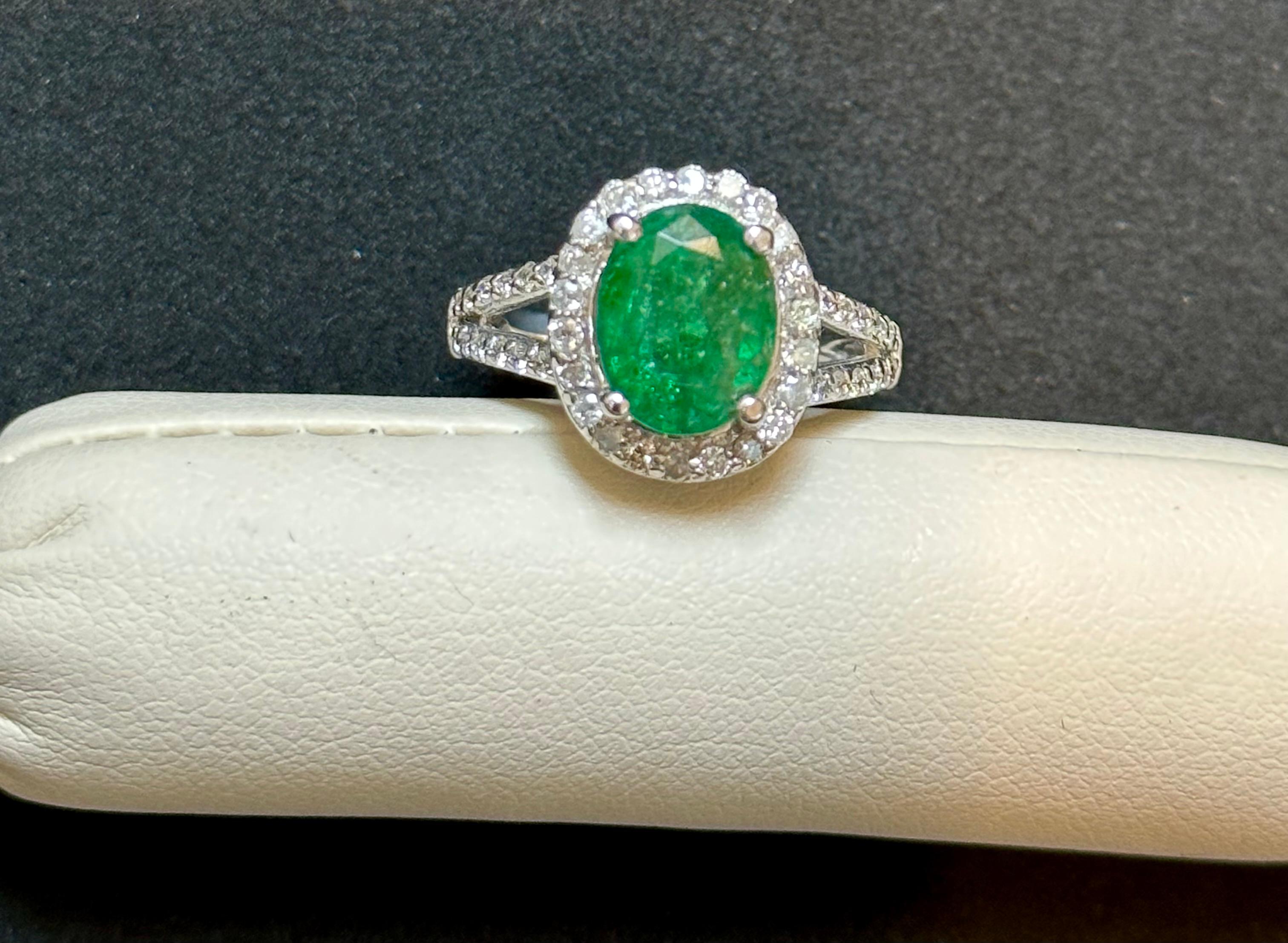 For Sale:  3.5 Carat Oval Natural Zambian Emerald & 1.8 ct Diamond Ring 14 Karat White Gold 4