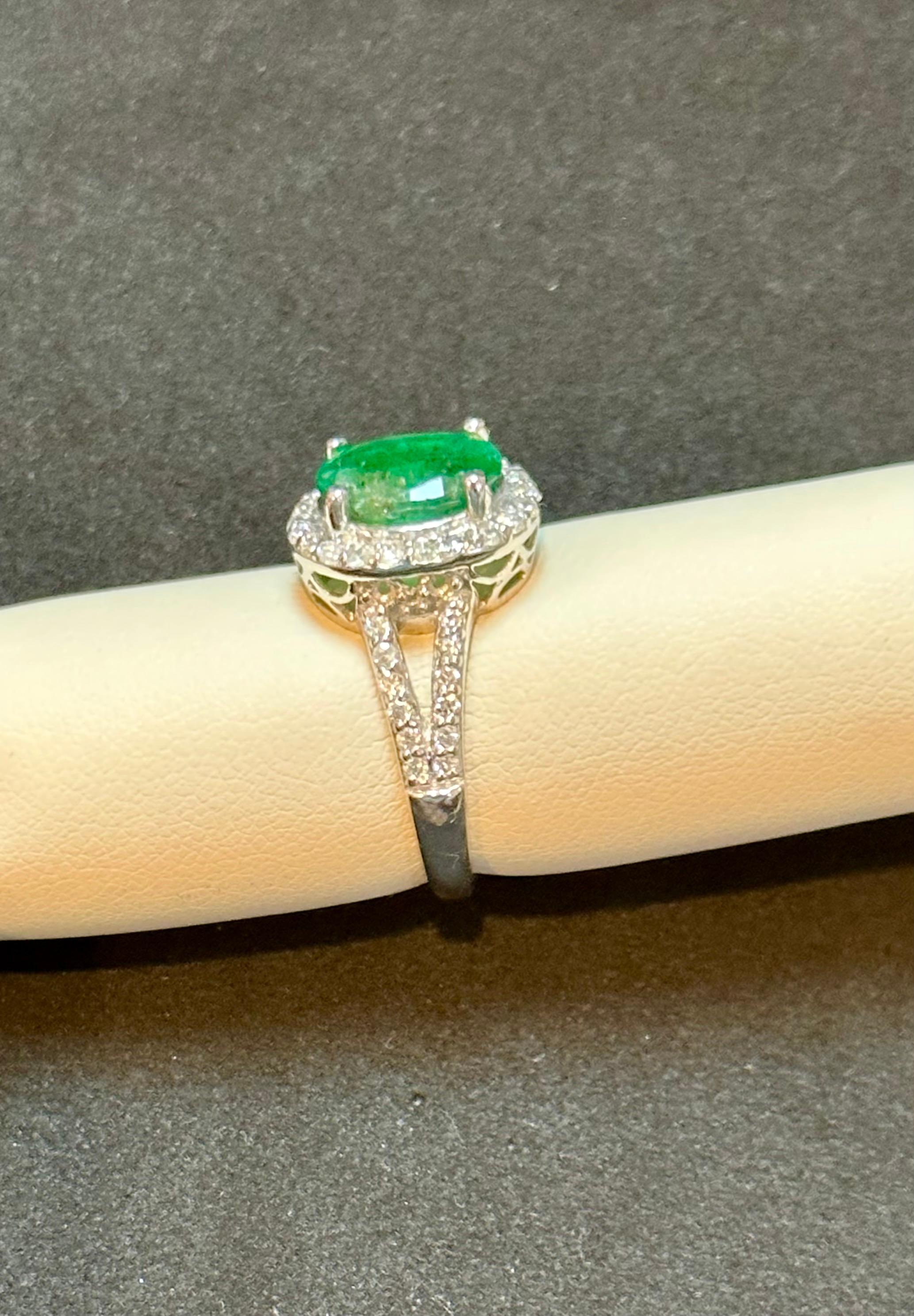 For Sale:  3.5 Carat Oval Natural Zambian Emerald & 1.8 ct Diamond Ring 14 Karat White Gold 6
