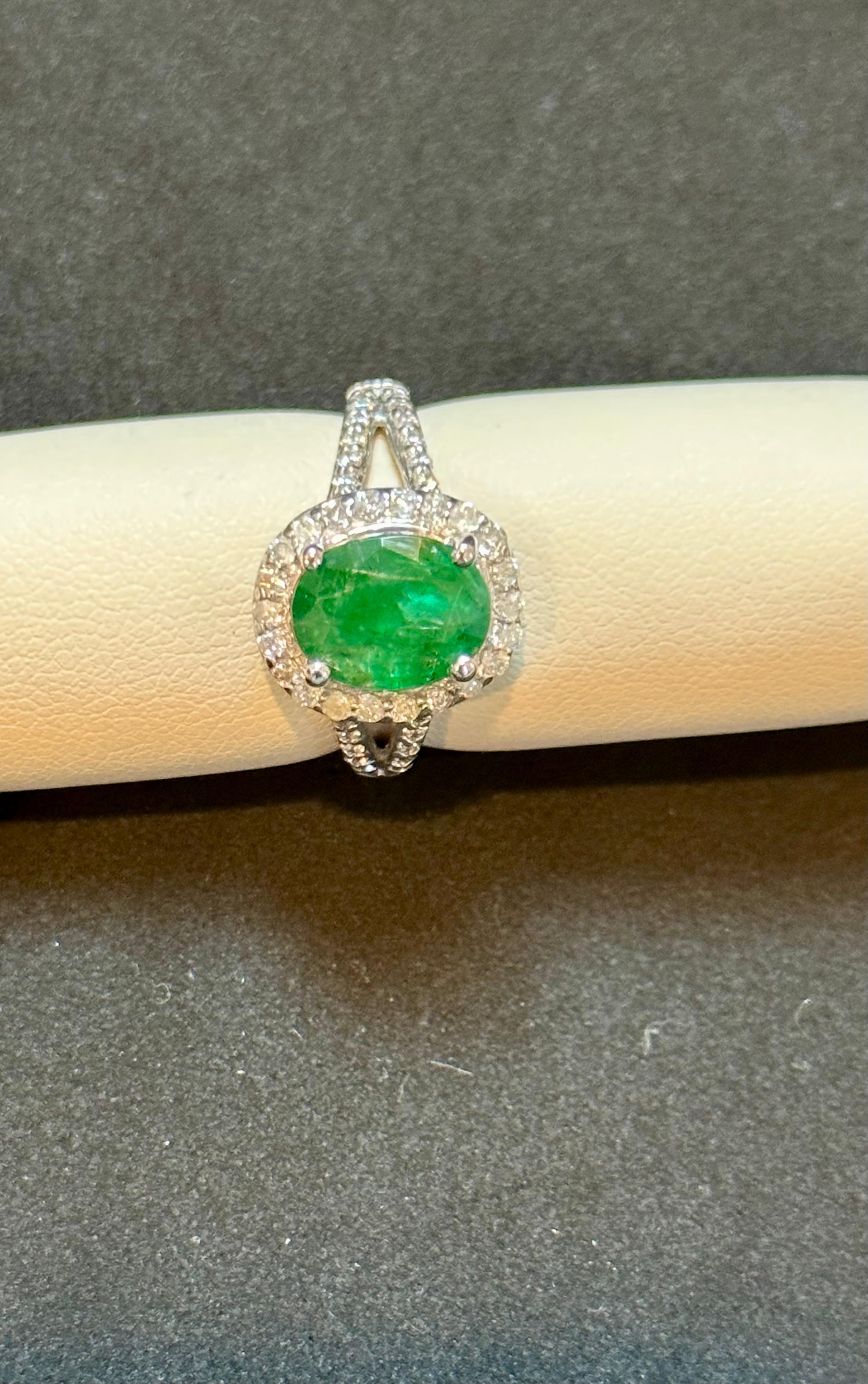 For Sale:  3.5 Carat Oval Natural Zambian Emerald & 1.8 ct Diamond Ring 14 Karat White Gold 7