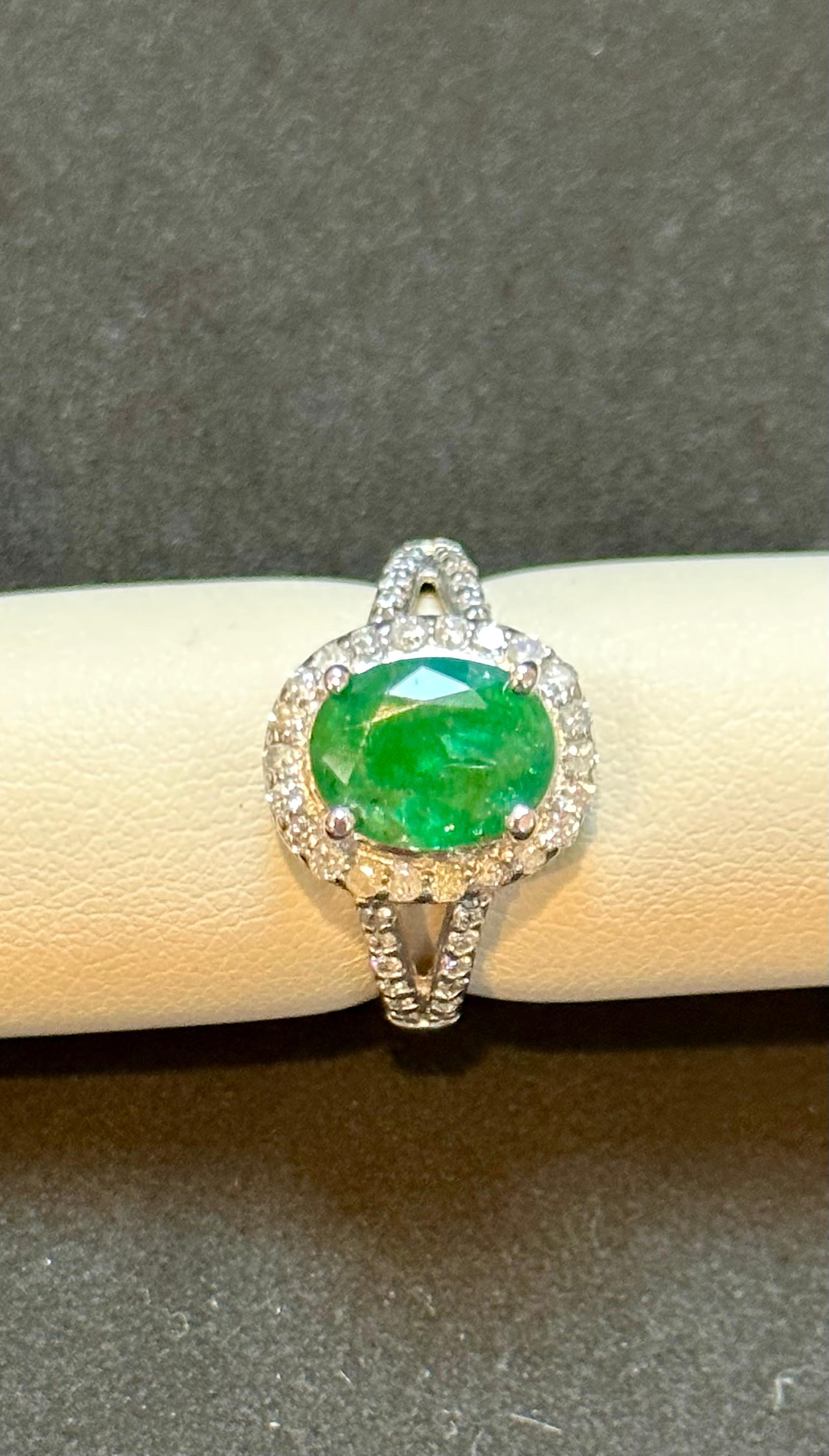 For Sale:  3.5 Carat Oval Natural Zambian Emerald & 1.8 ct Diamond Ring 14 Karat White Gold 8