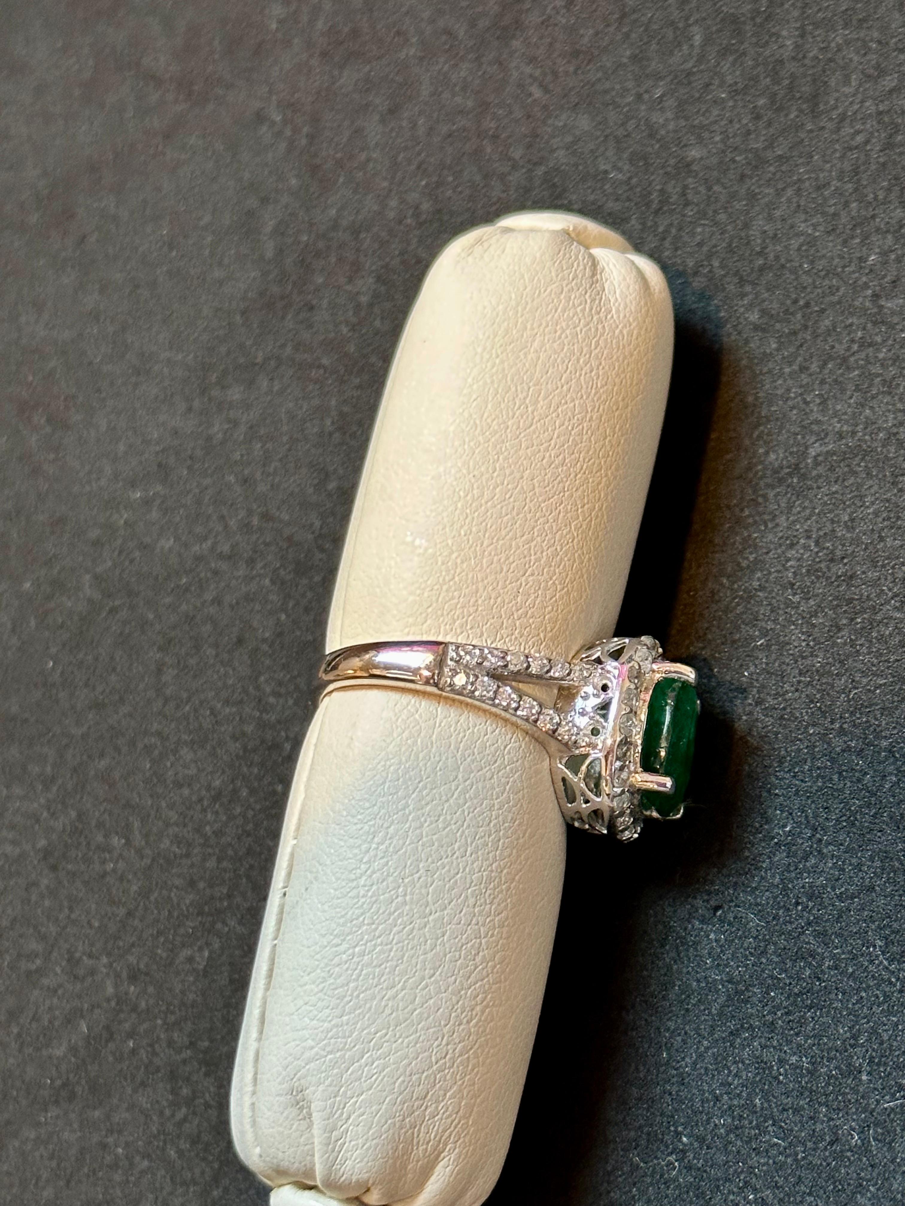 For Sale:  3.5 Carat Oval Natural Zambian Emerald & 1.8 ct Diamond Ring 14 Karat White Gold 9