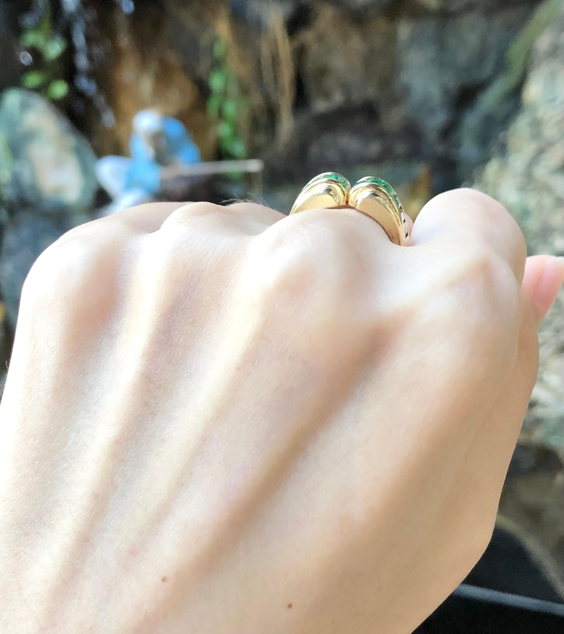 Emerald Cut Emerald Ring Set in 18 Karat Gold Settings For Sale
