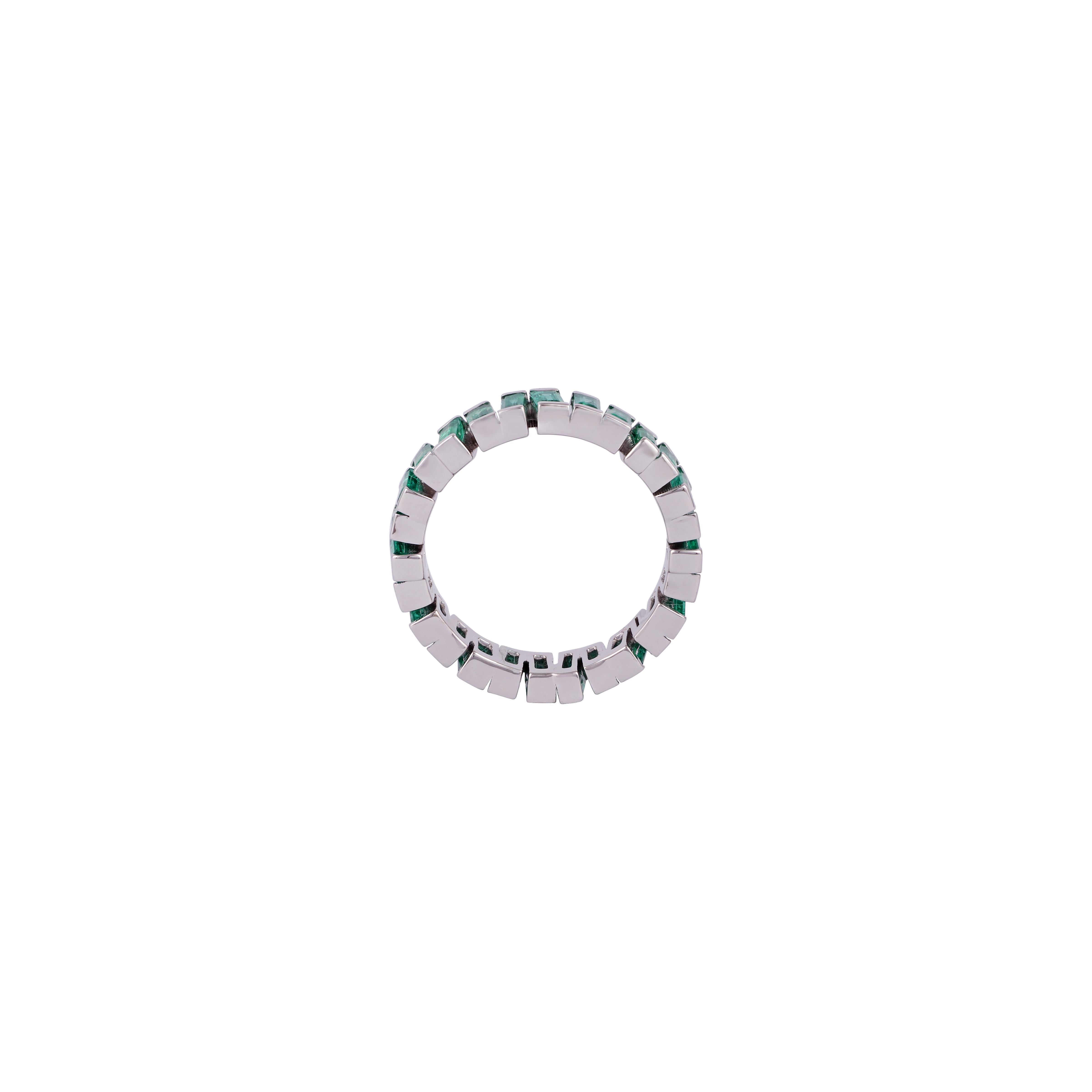 Baguette Cut Emerald Ring Studded in 18K White Gold