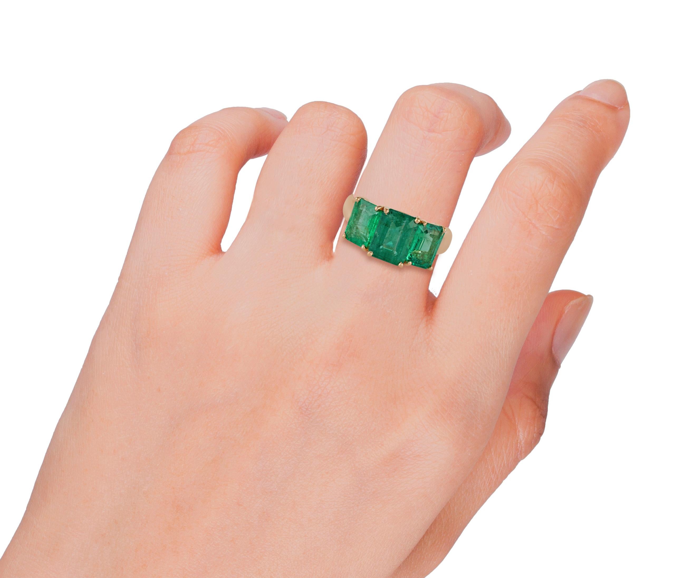 Octagon Cut Emerald Ring Studded in 18 Karat Yellow Gold For Sale