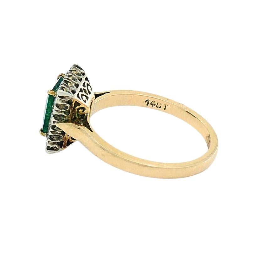Smaragd-Ring Vintage 14k Gold Diamant Damen im Angebot