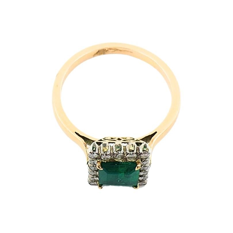 Smaragd-Ring Vintage 14k Gold Diamant im Angebot 1