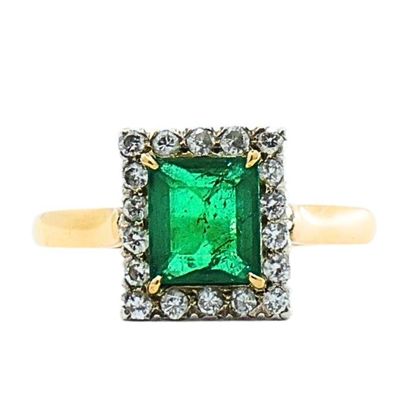 Smaragd-Ring Vintage 14k Gold Diamant im Angebot 2