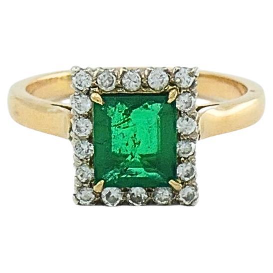 Emerald Ring Vintage 14k Gold Diamond