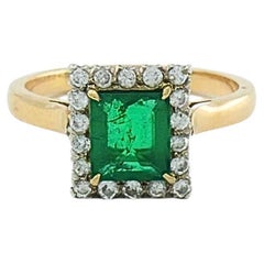 Emerald Ring Vintage 14k Gold Diamond