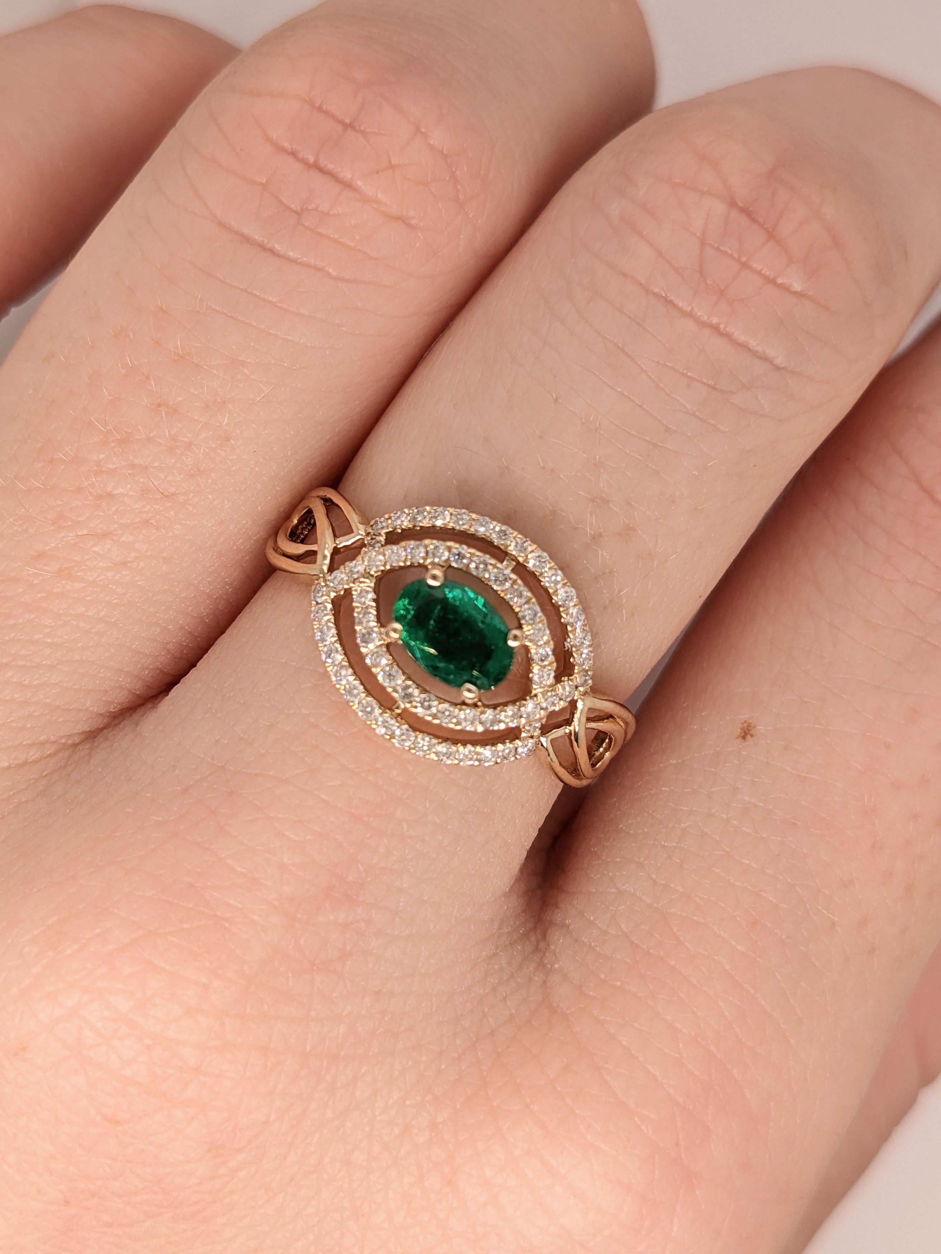 Emerald Ring w Celtic Shank and Diamonds in Solid 14k Yellow Gold Oval 6x4mm In New Condition In Columbus, OH