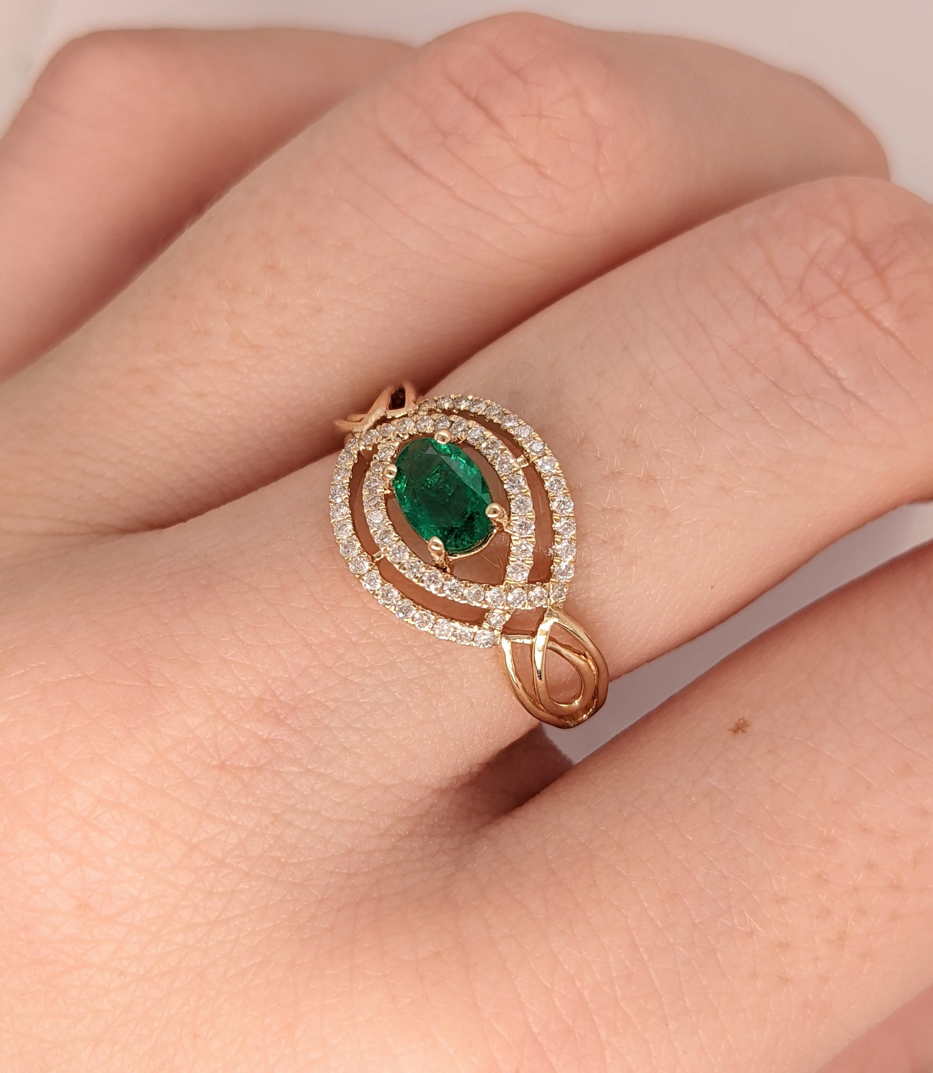 Women's Emerald Ring w Celtic Shank and Diamonds in Solid 14k Yellow Gold Oval 6x4mm
