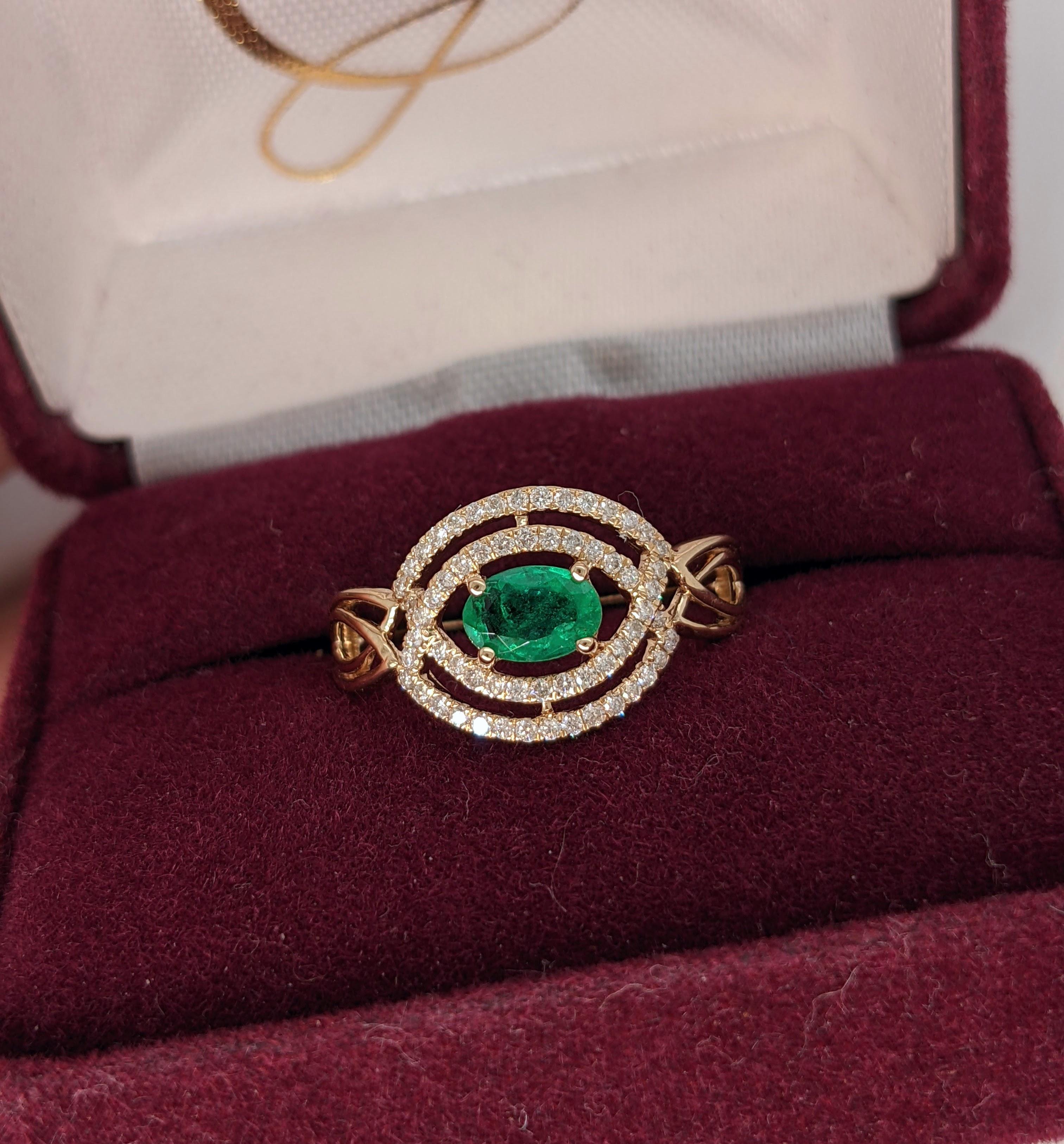 Emerald Ring w Celtic Shank and Diamonds in Solid 14k Yellow Gold Oval 6x4mm 1