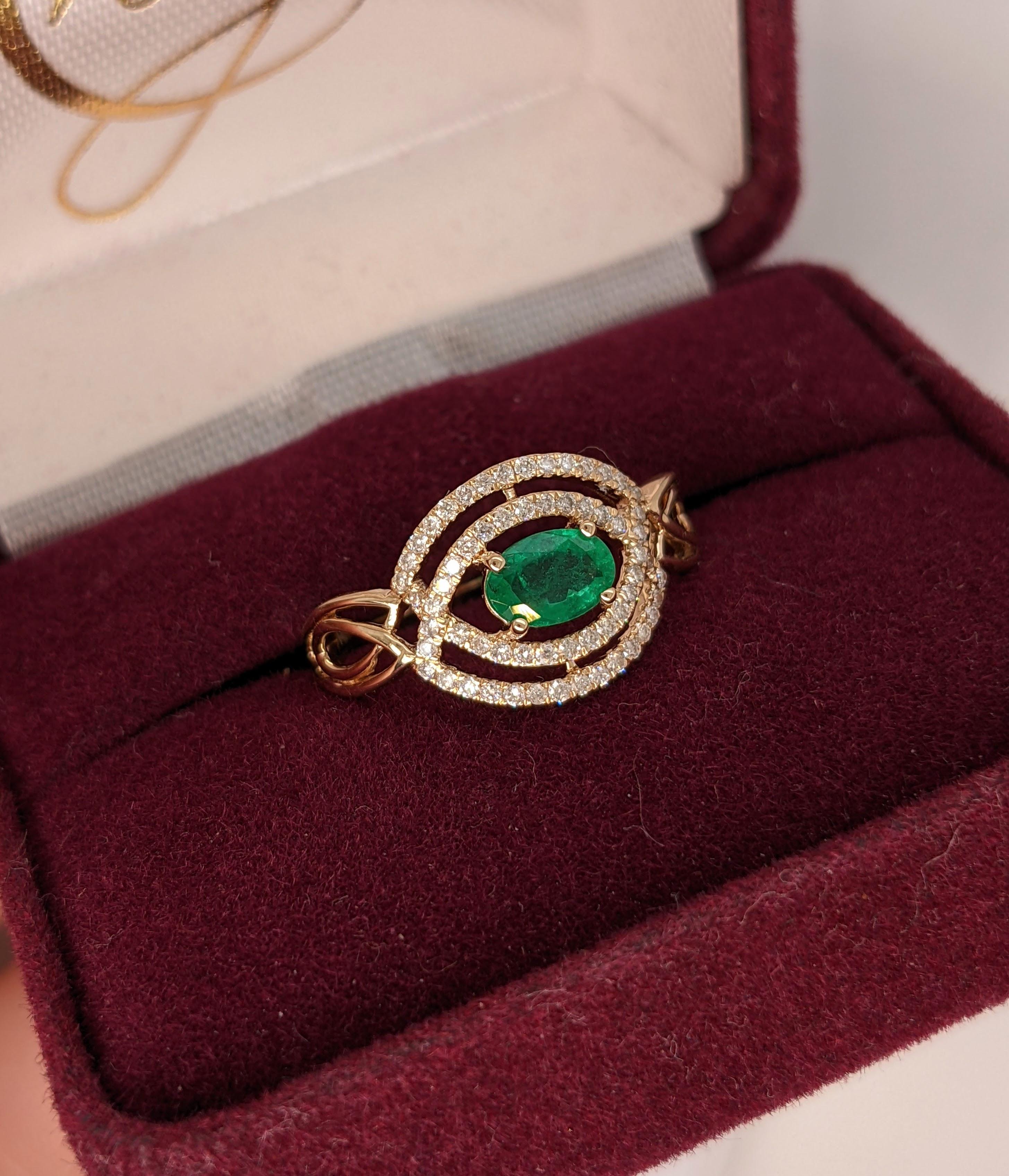 Emerald Ring w Celtic Shank and Diamonds in Solid 14k Yellow Gold Oval 6x4mm 2