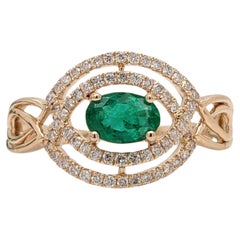 Emerald Ring w Celtic Shank and Diamonds in Solid 14k Yellow Gold Oval 6x4mm