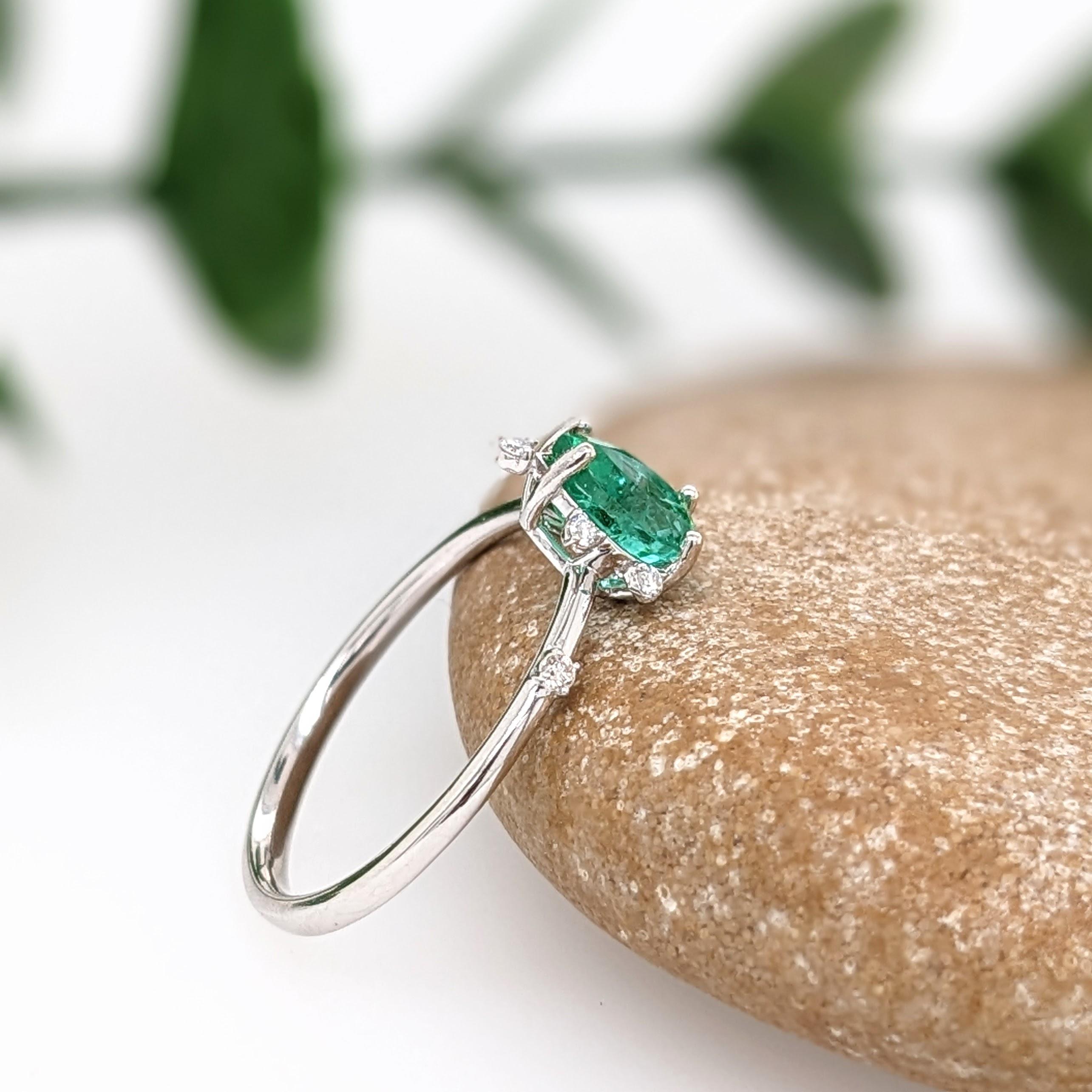 Women's Emerald Ring w Natural Diamond Accents in 14K White Gold Pear Shape 7x5mm