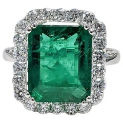 Antique Emerald Ring White Diamond 'Emerald Cut'