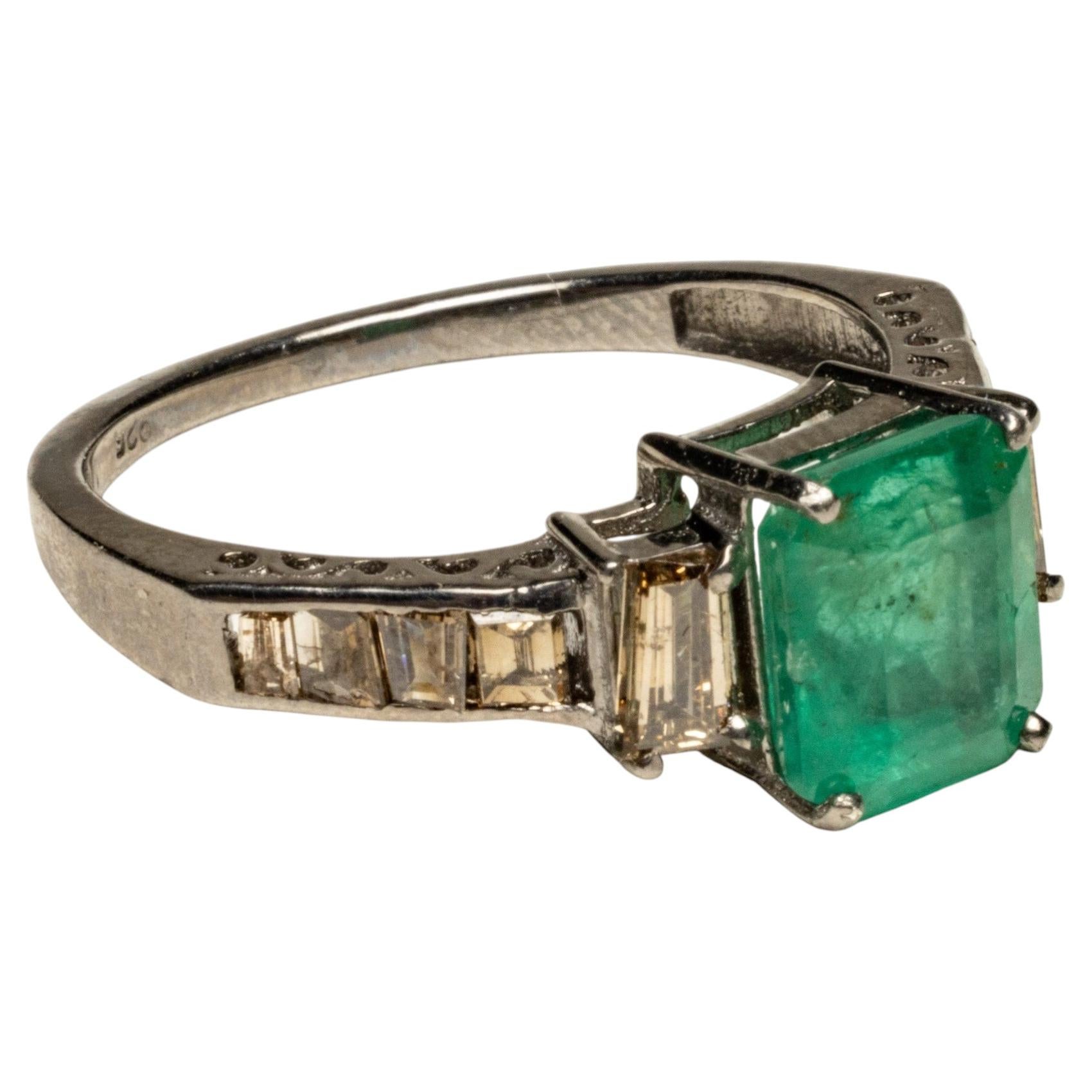 2,02ct Kolumbianischer Smaragd & Baguette Diamant Ring in Silber