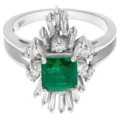 Vintage Emerald Ring with Diamond Accents in 18k White Gold