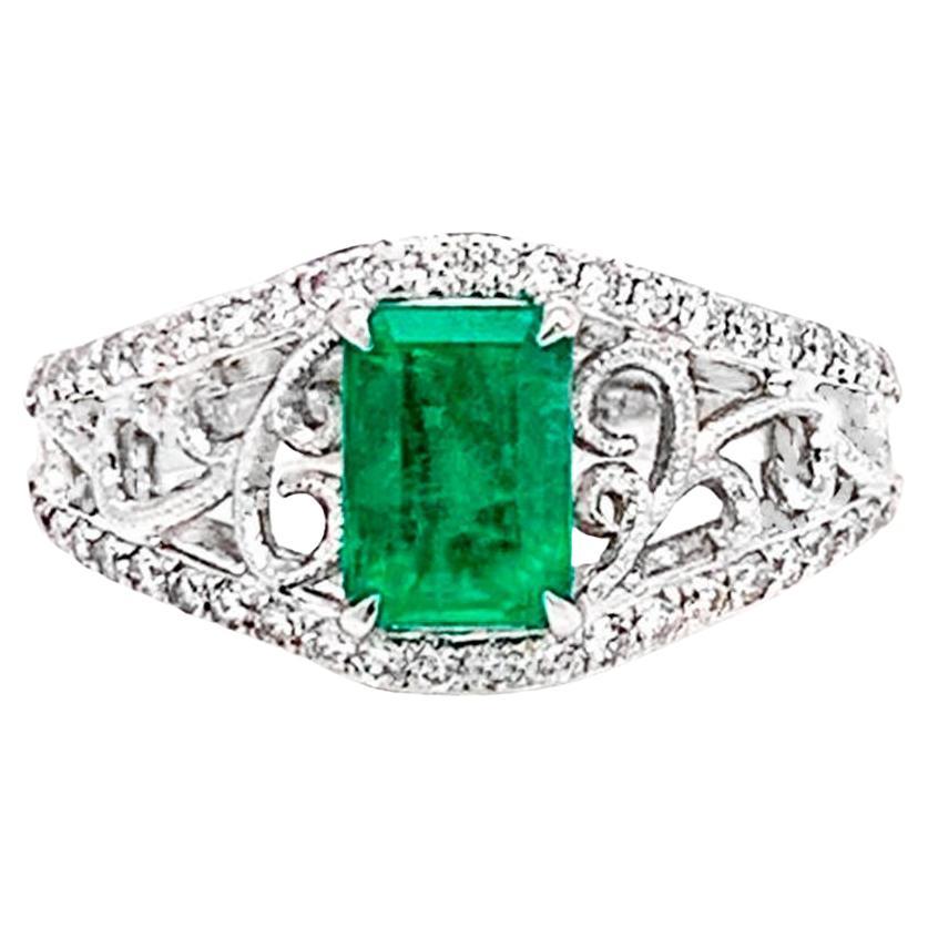 Emerald Ring With Diamonds 1.63 Carats 18K White Gold For Sale