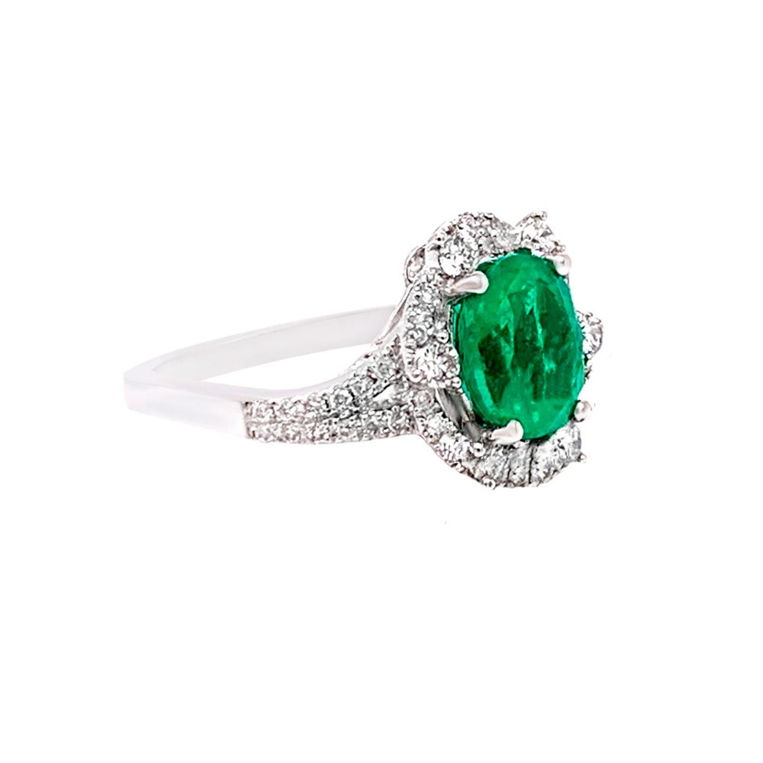 Emerald Ring With Diamonds 1.76 Carats 14K White Gold In Excellent Condition For Sale In Laguna Niguel, CA