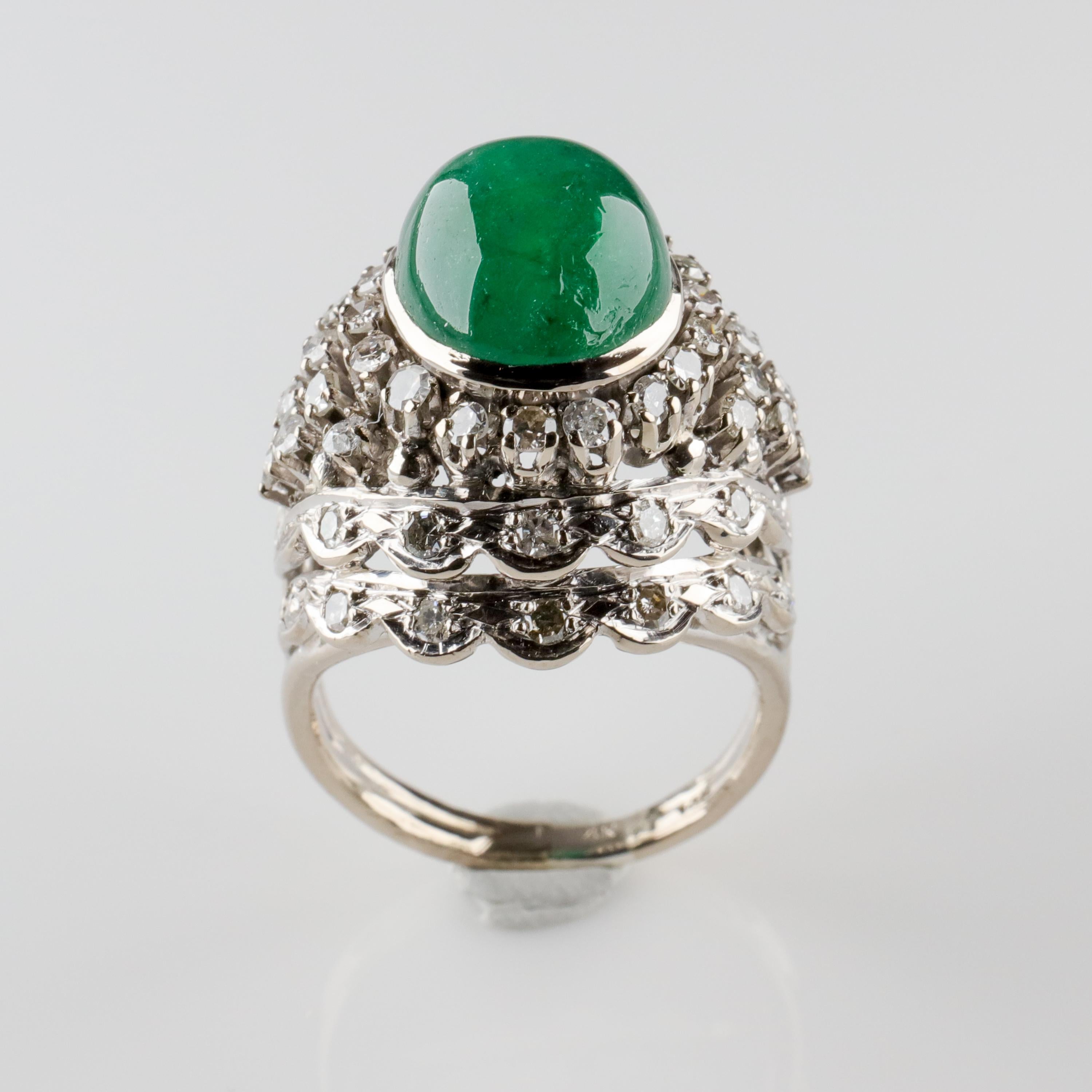 Emerald Ring with Diamonds Retro Era In Good Condition In Southbury, CT
