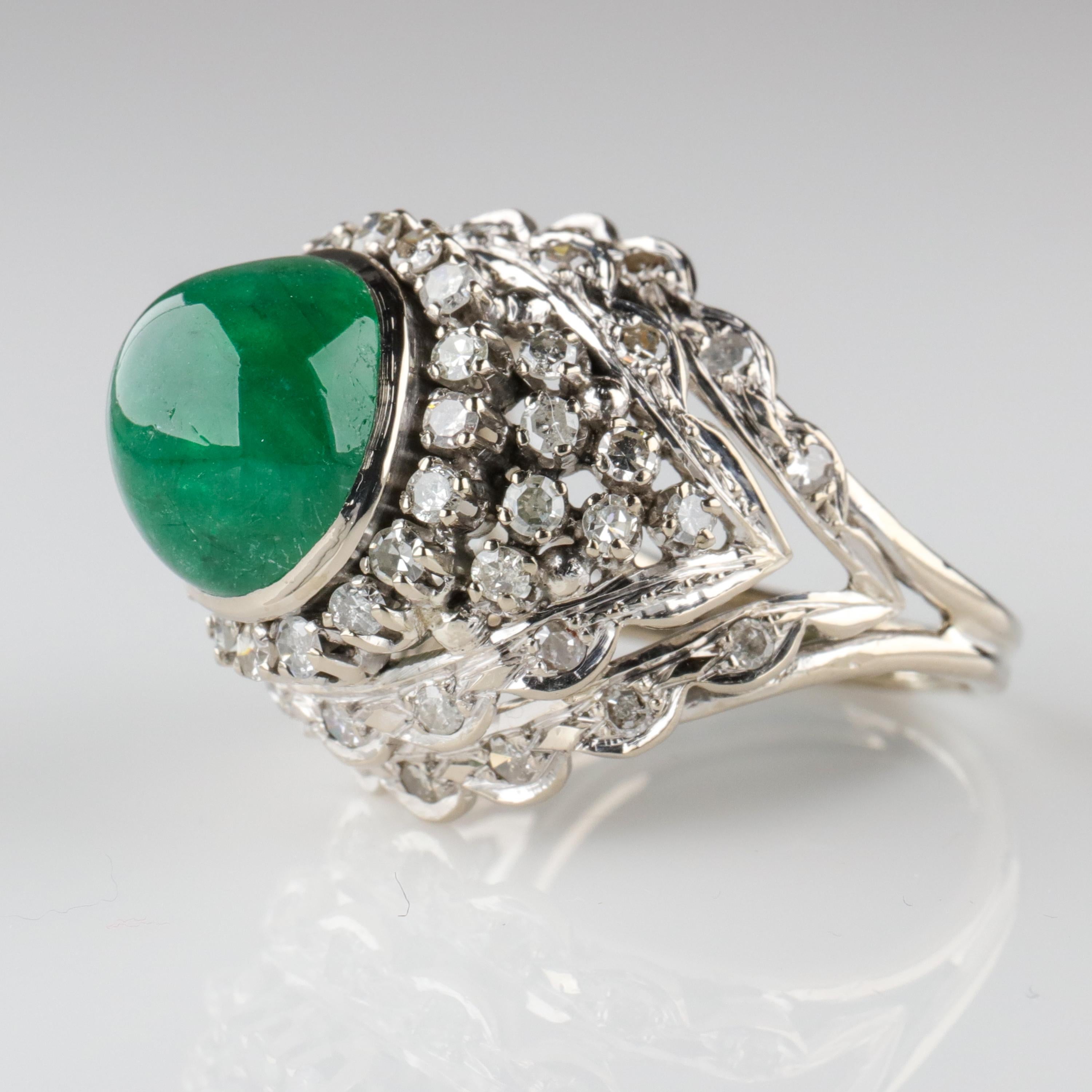Women's Emerald Ring with Diamonds Retro Era