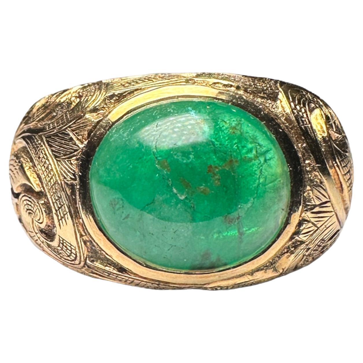 Emerald Ring with Engravings For Sale