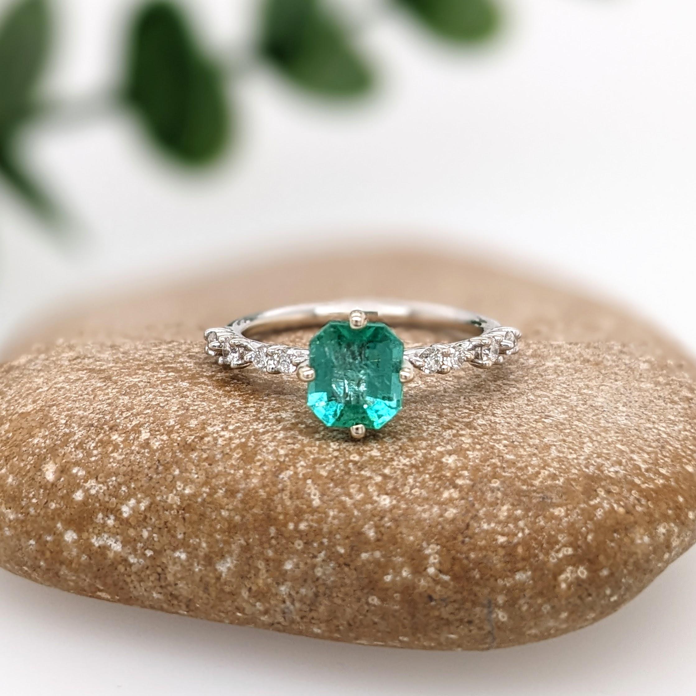 This minimalist 14K white Gold solitaire setting features an Earth mined Emerald. A delicate ring design perfect for an eye catching engagement or anniversary. This ring also makes a beautiful birthstone ring for your loved ones.

The occasions to