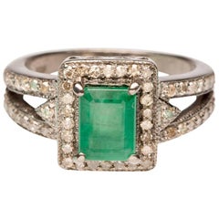 Emerald Ring with Pave, Set Diamonds