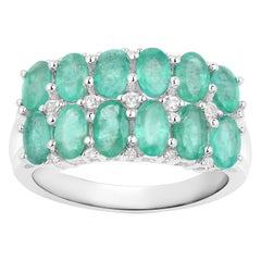 Emerald Ring With White Topaz 2.52 Carats Sterling Silver