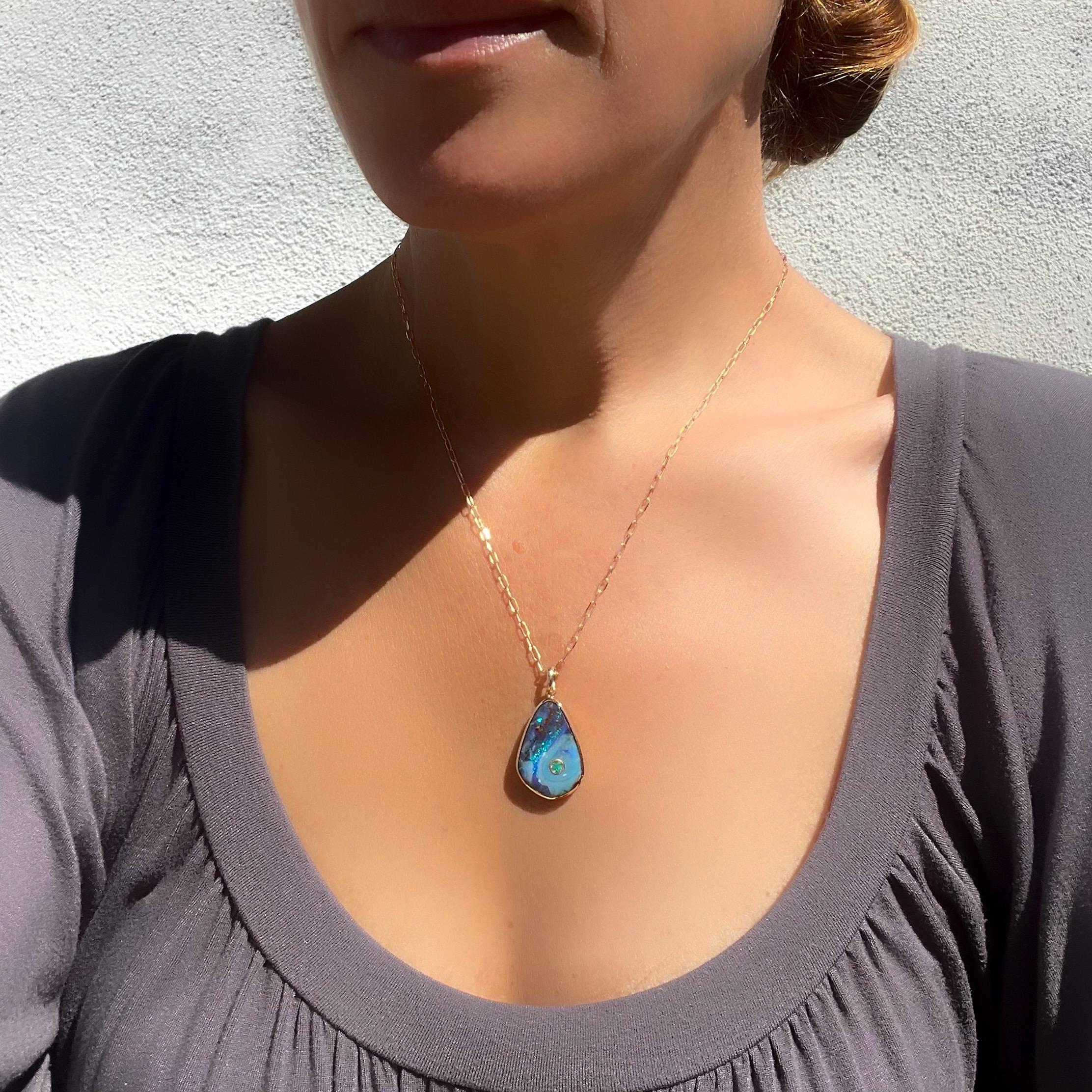 Emerald River Australian Opal Necklace with Emerald & Rose Gold by NIXIN Jewelry 3