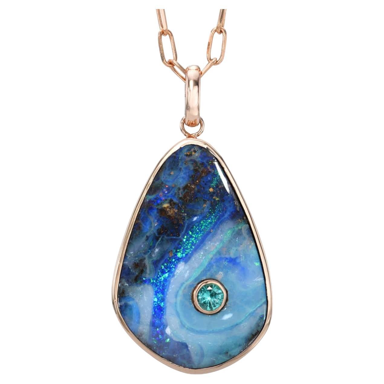 Emerald River Australian Opal Necklace with Emerald & Rose Gold by NIXIN Jewelry