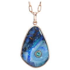 Emerald River Australian Opal Necklace with Emerald & Rose Gold by NIXIN Jewelry