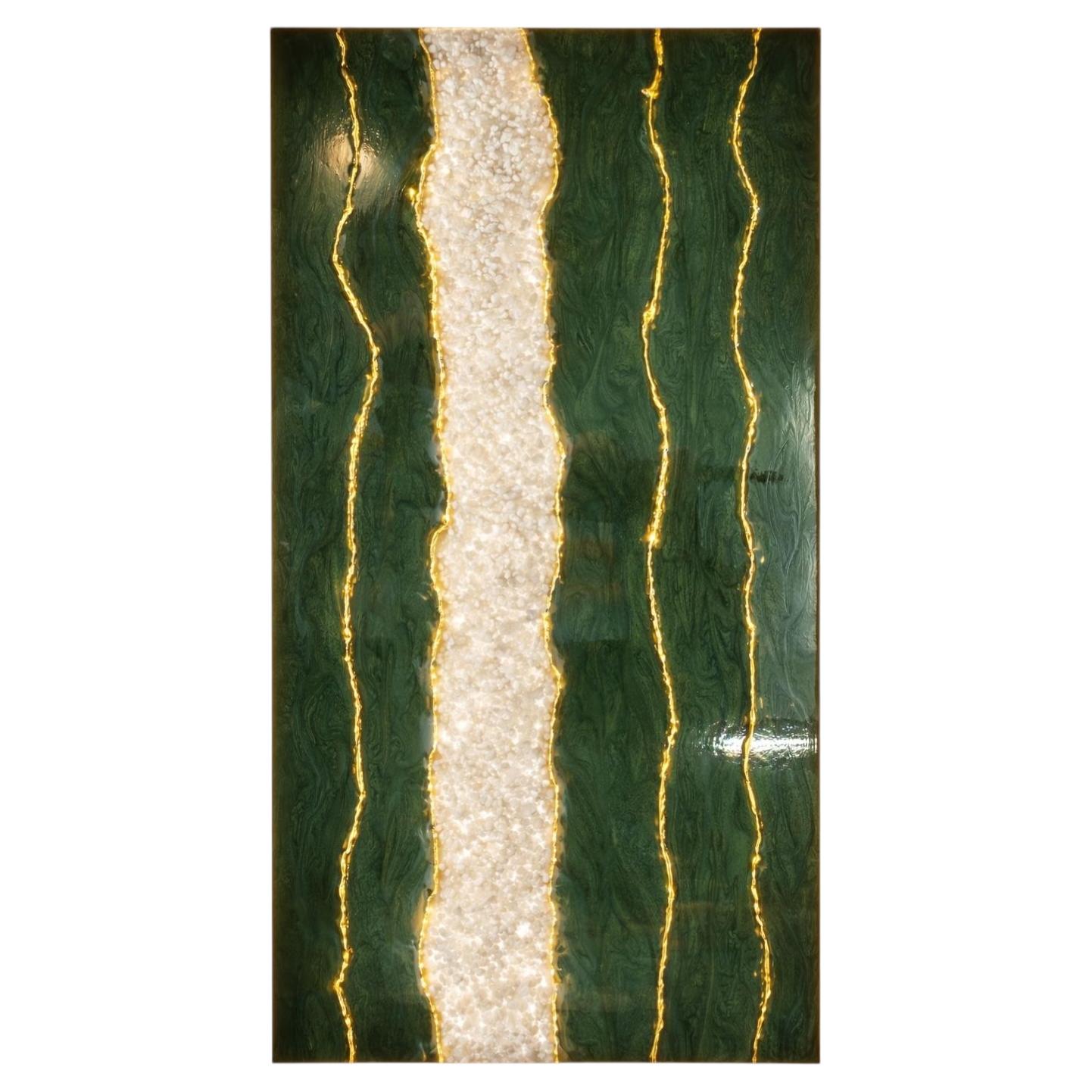 Emerald River Illuminated Wall Art en cristaux de quartz naturel par Sev Art Gallery en vente
