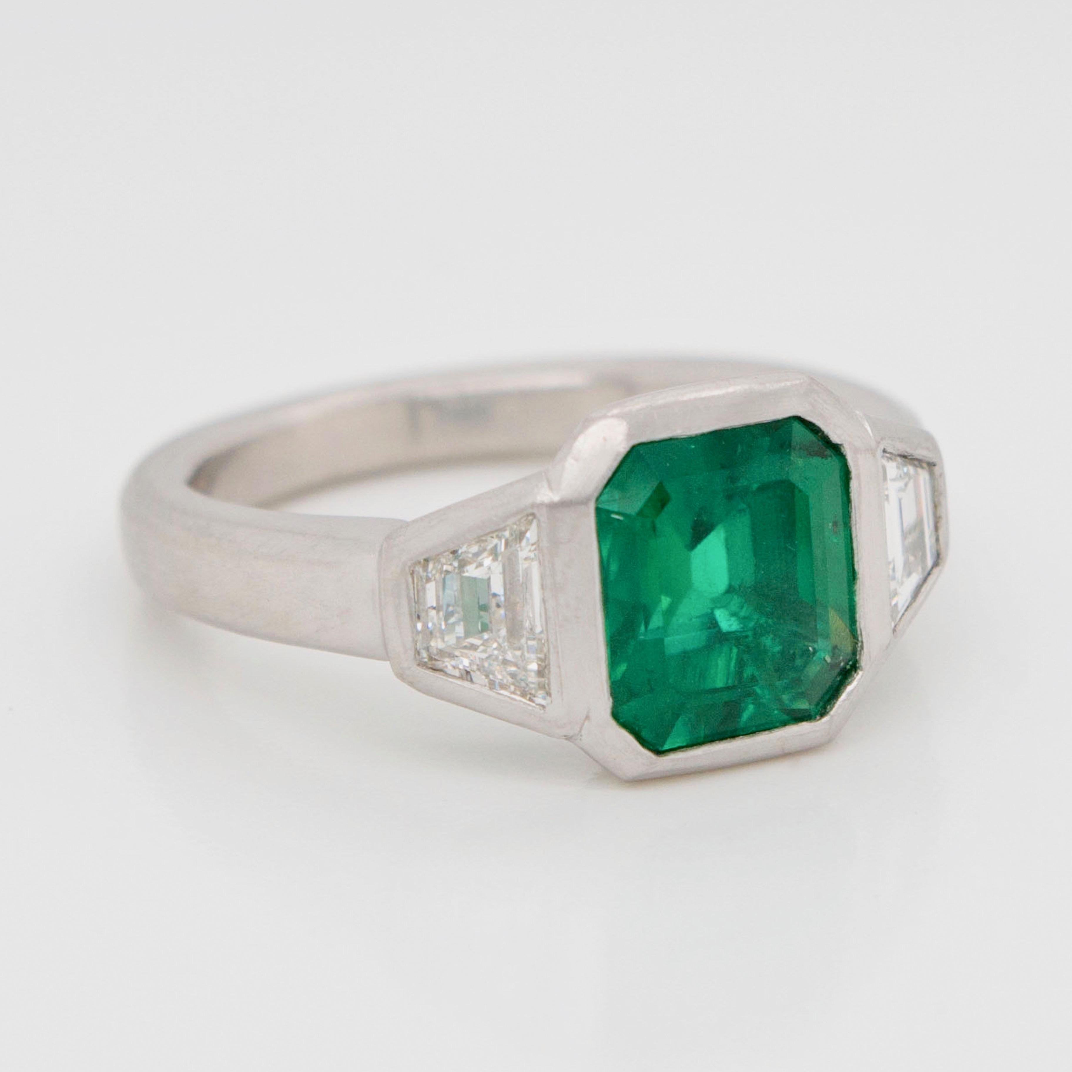 Emerald Cut Faye Kim Platinum Emerald and Diamond Ring