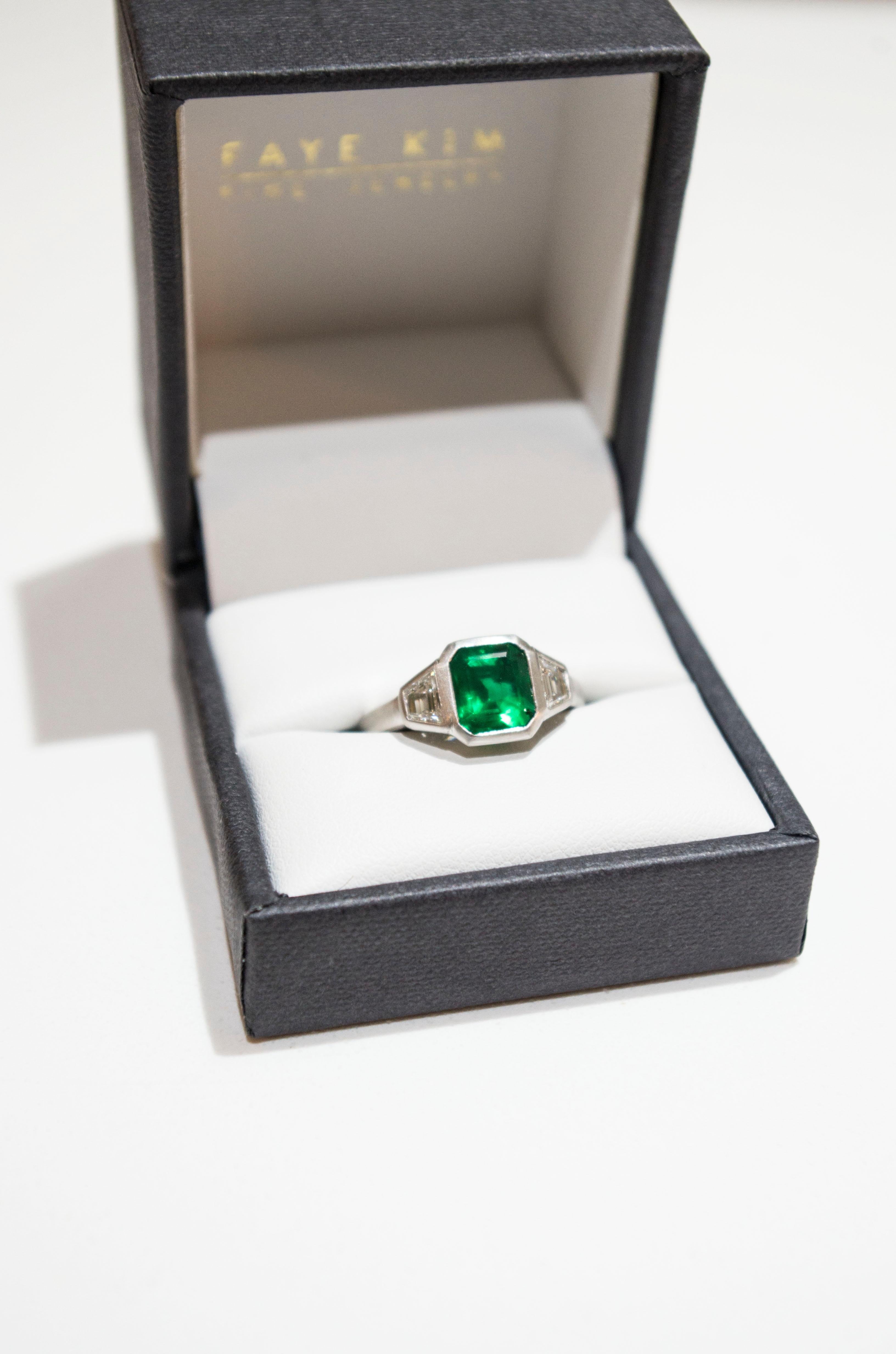 Women's Faye Kim Platinum Emerald and Diamond Ring