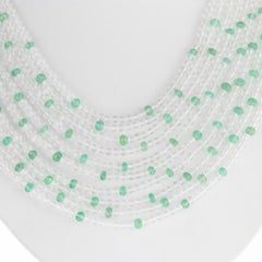 Emerald Rock Crystal 925 Sterling Silver Multi Strand Beaded Cocktail Necklace