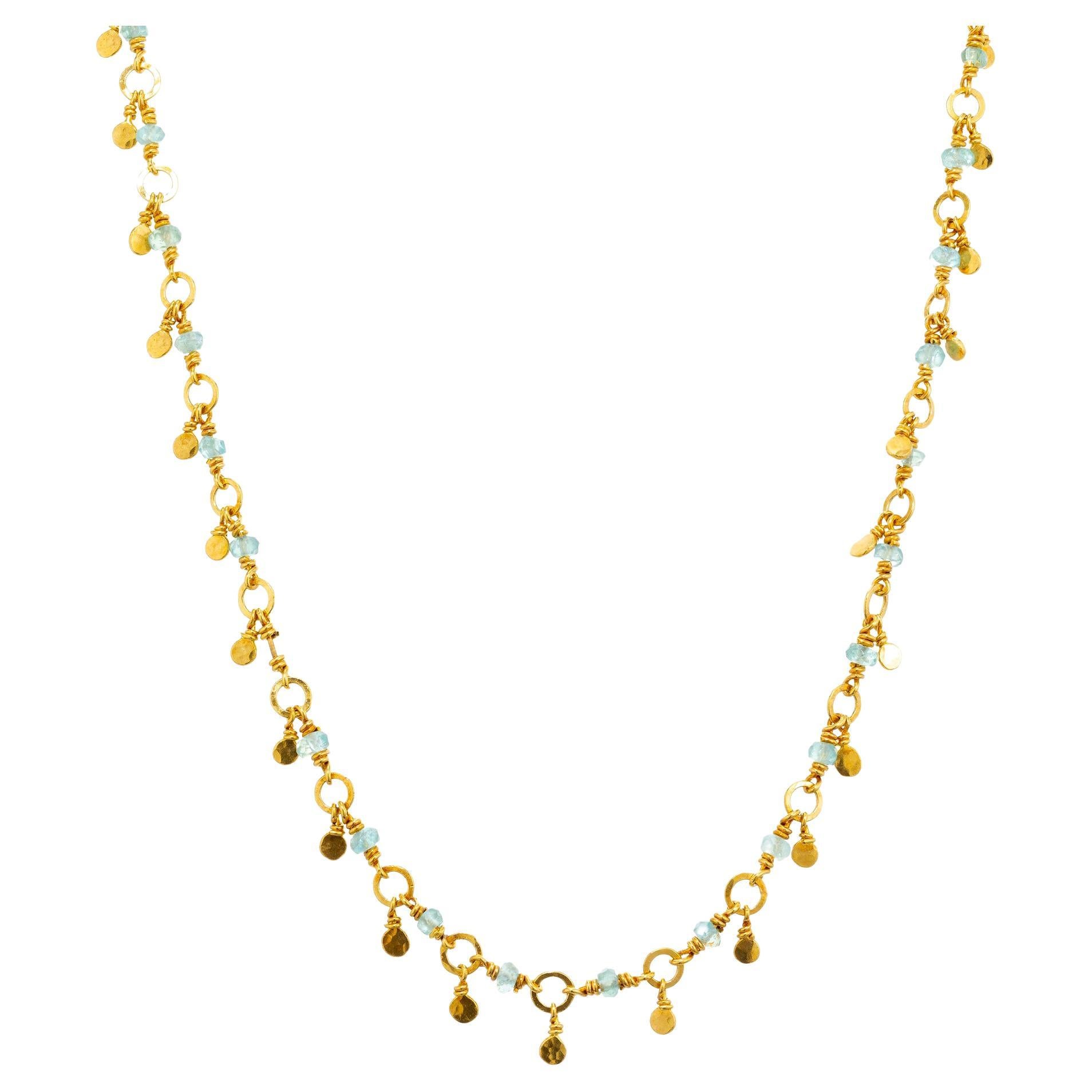 Collier de perles en or 22 carats avec rondelles d'émeraude