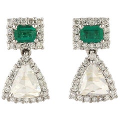 Emerald Rose Cut Diamond 18 Karat Gold Earrings