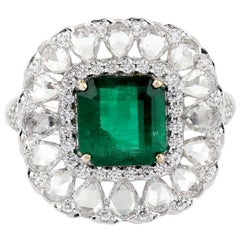 Emerald Rose Cut Diamond 18 Karat Gold Ring