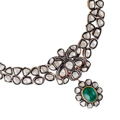 Emerald Rose Cut Diamond Antique Style Necklace