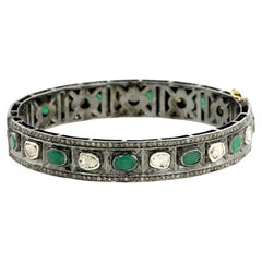 Smaragd 
Rose Cut Diamanten Armreif mit Pave Diamanten gemacht in 14k Gold 
Silber