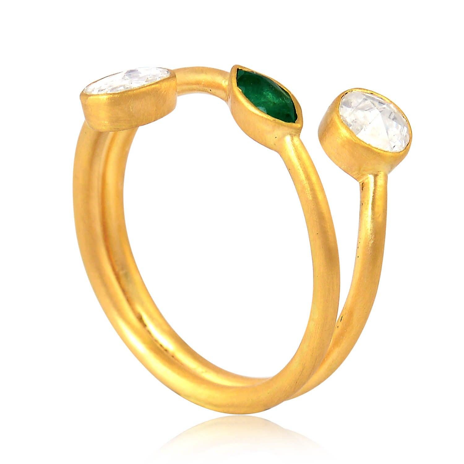For Sale:  Emerald Rosecut Diamond 18 Karat Gold Coil Ring 2