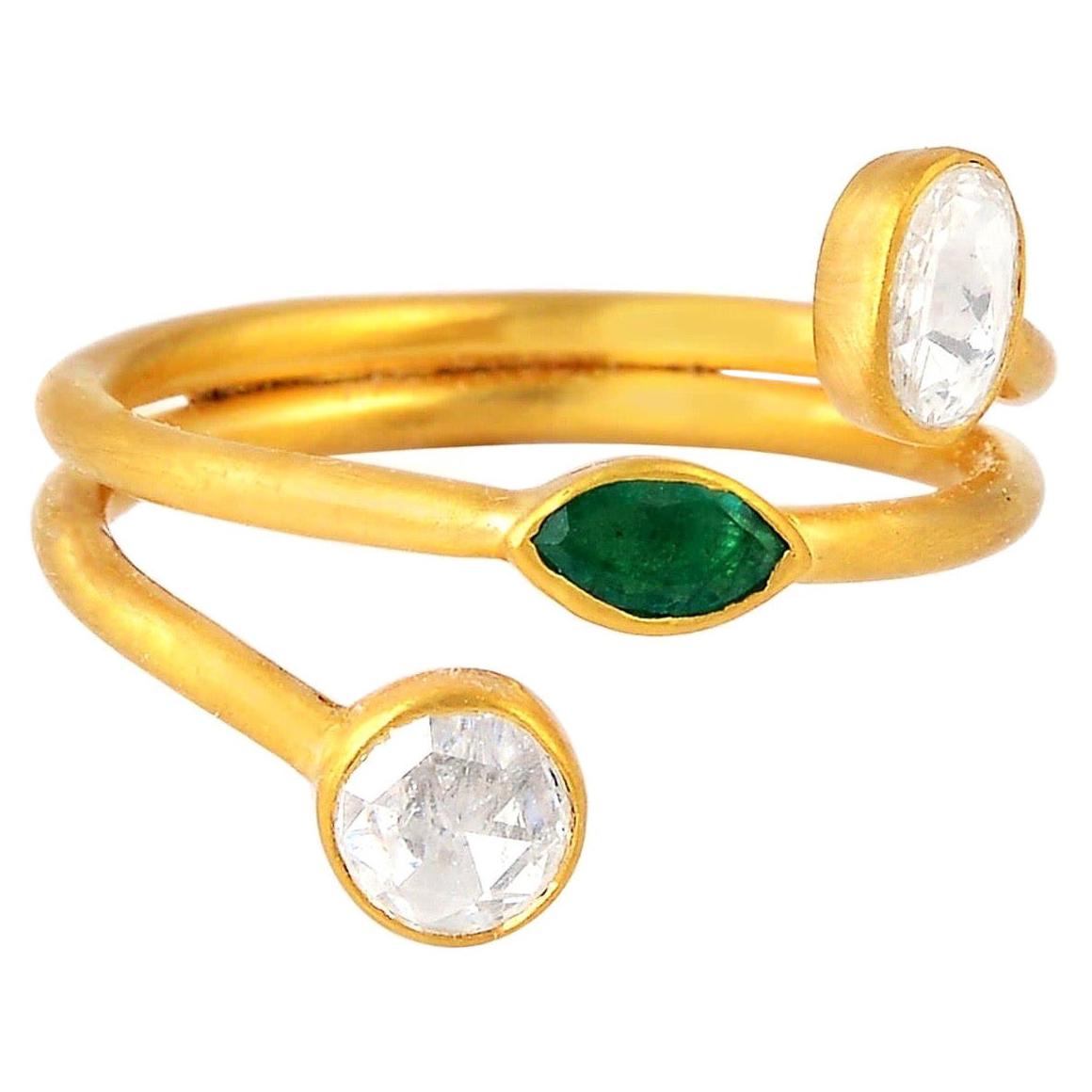 For Sale:  Emerald Rosecut Diamond 18 Karat Gold Coil Ring