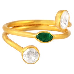 Emerald Rosecut Diamond 18 Karat Gold Coil Ring